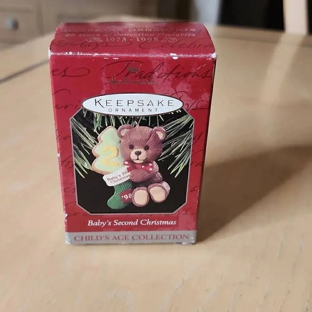 Vintage Hallmark Baby's Second Christmas teddy bear ornament